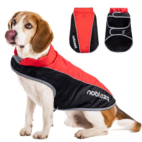 Nobleza - Hundemantel Winter, Warmer Hundemantel Wasserdicht Winddicht, Hundekleidung mit Leinenlöchern, Winterjacke Hund mit Reflektorstreifen für Mittlere und Große Hunde (Rot, XXL) von Nobleza