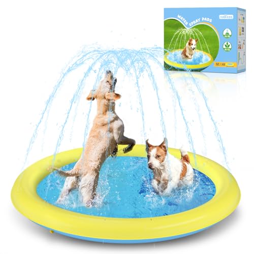 Nobleza Hundepool, D140cm/55in Planschbecken für Große & Kleine Hunde, 0.55mm Verdickt Anti-Rutsch Sprinkler Matte Hund Faltbarer Splash Pad für Sommer, Garten, DraußEn von Nobleza