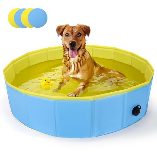 Nobleza Hundepool für Große & Kleine Hunde, Faltbarer Hunde Planschbecken, Stabile Hundebadewanne, Swimmingpool für Katzen, 120 * 30cm, M, Blau & Gelb von Nobleza