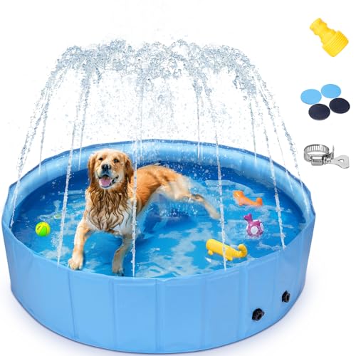 Nobleza Hundepool mit Sprinkler, Planschbecken für Große Hunde, 2 in 1 Faltbarer und Tragbarer PVC Schwimmbecken für Hunde, rutschfeste Hundebadewanne für Den Somme, 160 * 30cm von Nobleza