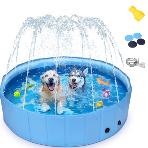 Nobleza Hundepool mit Sprinkler, Planschbecken für Große Hunde, 2 in 1 Faltbarer und Tragbarer PVC Schwimmbecken für Hunde, rutschfeste Hundebadewanne für Den Somme, 180 * 30cm von Nobleza