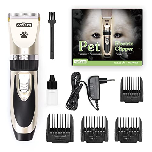 Nobleza Hundeschermaschine Schermaschine für Hund Katze Leise Profi Tierhaarschneidemaschine Schnurlosen Hundetrimmer Elektrische Wiederaufladbare Haarschneider Dog Clippers Gold von Nobleza