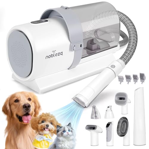 Nobleza Hundeschermaschine mit Staubsauger, Super Saugkraft mit 12000 Pa Saugt 99.99% der Tierhaare, Leise Schermaschine Hund Katze Hundehaarschneidemaschine mit 7 Pflegewerkzeugen, 2.5L von Nobleza