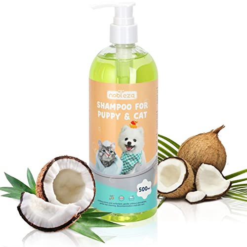 Nobleza Hundeshampoo Welpen Mild，Sicher und ungiftig, Keine Hautreizung,Welpenshampoo für Hunde sanft für geschmeidiges Fell,Sensitive-Shampoo Katze,Hundeshampoo gegen Geruch Kokosnuss-Duft(500ml) von Nobleza