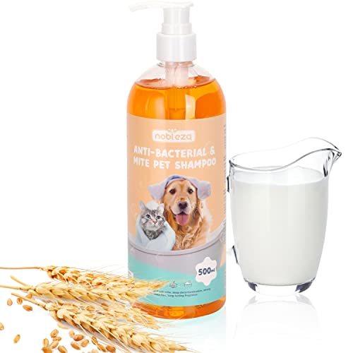 Nobleza Hundeshampoo gegen Juckreiz Milben Pilz Floh,Mit Natürlicher Extrakt,Rückfettendes Sensitive-Shampoo Katze, Anti-Bakteriell, Lindert Hautreizungen,auch für Welpen und Kätzchen (500ml) von Nobleza