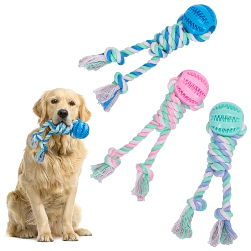 Nobleza Hundespielzeugseil aus Baumwolle, das der psychischen Gesundheit des Hundes zugute kommt, Zahngesundheit und Zahnreinigung, Arten von Hunden（Rosa, Blau und Lila）,25cm von Nobleza