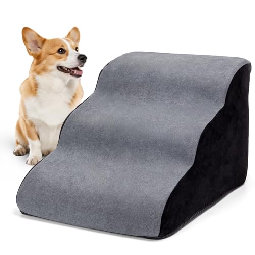 Nobleza Hundetreppe für Kleine Hunde, Haustiertreppe für Couch aus Hochdichtem Schwamm, Hunde Treppe Hunderampe mit Waschbarem Bezug und Rutschfestem Boden, 35x56x40cm, 3 Stufen, Grau Nobleza Hundetreppe für Kleine Hunde, Haustiertreppe für Couch aus Hochdichtem Schwamm, Hunde Treppe Hunderampe mit Waschbarem Bezug und Rutschfestem Boden, 35x56x40cm, 3 Stufen, Grau von Nobleza