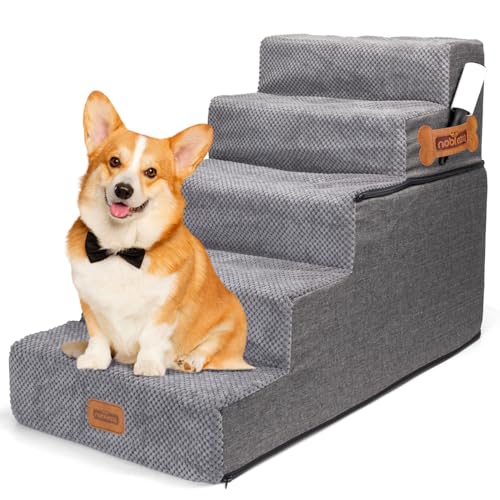 Nobleza Hundetreppe für Kleine Hunde, Hunderampe und Haustiertreppe mit Fusselrolle, 5 Stufen Katzentreppe und Hundetreppe für Bett Sofa Nobleza Hundetreppe für Kleine Hunde, Hunderampe und Haustiertreppe mit Fusselrolle, 5 Stufen Katzentreppe und Hundetreppe für Bett Sofa von Nobleza