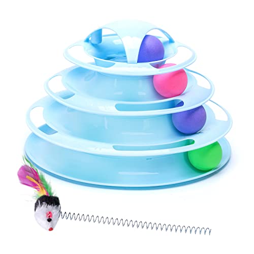 Nobleza - Interaktives Katzenspielzeug,Katzen Spielturm Spielzeug, Kugelbahn Kreisel mit 3 Bällen 4 Etagen（25 x 16.5cm） von Nobleza