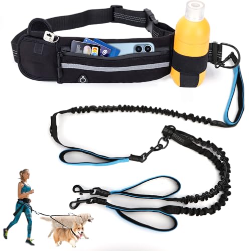 Nobleza Joggingleine für 2 Hunde mit Bauchgurt， Freihändig Laufleine für Hunde， Reflektierend Elastisch Laufleine zum Joggen Laufen Wandern von Nobleza