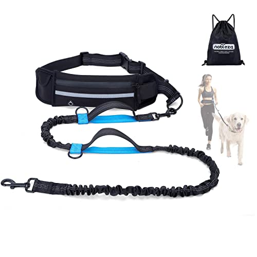 Nobleza Joggingleine für Hunde, freihändige Leine mit Gürteltasche, Handfreie Hundeleine für Laufen mit verstellbarem Hüftgurt Bungee Leine zum handfreien Joggen von Nobleza