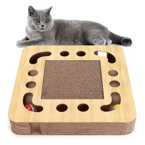 Nobleza Katzen kratzbrett mit Minze,Katzenspielzeug Interaktives mit 2 Klingelballs,3 in 1 Wellpappe Kratzmatte Katze Nobleza Katzen kratzbrett mit Minze,Katzenspielzeug Interaktives mit 2 Klingelballs,3 in 1 Wellpappe Kratzmatte Katze von Nobleza