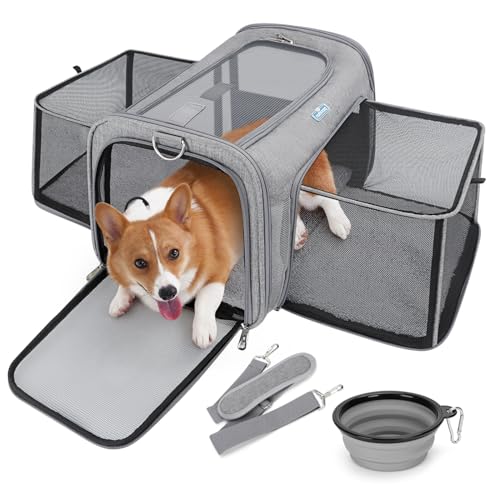 Nobleza Faltbare Hundetragetasche Katzentragetasche, Erweiterbar Katzenbox, Haustier-Reisetasche mit Schultergurt und Faltbare Hundenapf für Hunden oder Katzen von Nobleza