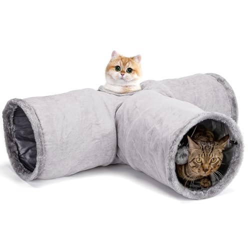Nobleza Katzentunnel, 3-Wege Faltbar Katzentunnel mit 1 Loch und Katzenspielzeug Ball, T-förmiger Katzenspieltunnel für Katzen, Kaninchen und Meerschweinchen, Grau Nobleza Katzentunnel, 3-Wege Faltbar Katzentunnel mit 1 Loch und Katzenspielzeug Ball, T-förmiger Katzenspieltunnel für Katzen, Kaninchen und Meerschweinchen, Grau von Nobleza