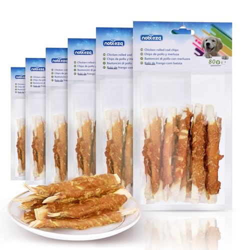 Nobleza - Kaustangen für Hunde, Hühnchen Gerollte Kabeljau-Chips, Natürliche Hundesnacks, Trainingsleckerli für Hunde, L10 cm, 6 Packungen x 80g Nobleza - Kaustangen für Hunde, Hühnchen Gerollte Kabeljau-Chips, Natürliche Hundesnacks, Trainingsleckerli für Hunde, L10 cm, 6 Packungen x 80g von Nobleza