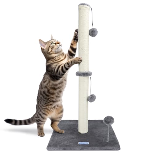 Nobleza Katzen-Kratzbaum, 80 cm Hoch Kratzsäule, Kratzstamm für mittelgroße und große Katzen mit Sisalseil und Plüschball, Grau von Nobleza