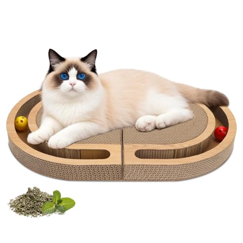 Nobleza Kratzbrett Katzen 2-in-1 Faltbar mit Spielzeugball & Katzenminze - Großer Widerstandsfähig Katzenkratzbrett 60x40x5cm für Mehrere Katzen von Nobleza