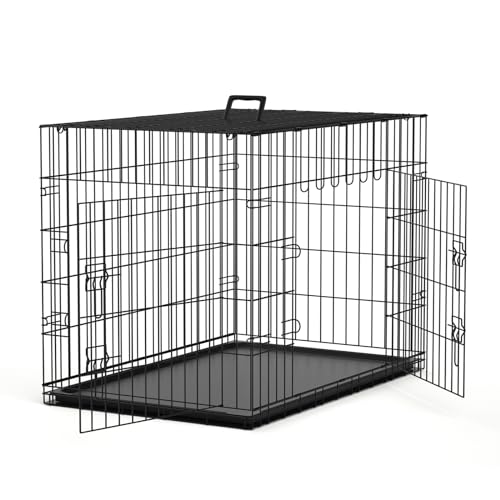 Nobleza Metall Hundekäfig, 61x42x48,5cm Gitterbox Hund, Hundebox Faltbar mit 2 Türen, Hundekäfig mit Kunststofftablett und Tragegriff, Einfache Reinigung, Schwarz von Nobleza