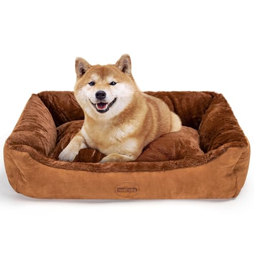 Nobleza Orthopädisches Hundebett Mittelgroße Hunde, Hundekissen Flauschig und Weich, Hundekorb Waschbar, Hundesofa rutschfest, Hundecouch, Dunkelbraun, L, 85x61x20CM von Nobleza