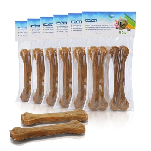 Nobleza - Rawhide Dog Chew Medium 15CM * 12er Pack, natürliches Rohleder gepresstes Hundekauen, Welpen Rohhaut gepresste Knochen, Knöchelknochen Hunde Medium, Verstärkung für die Zähne von Nobleza