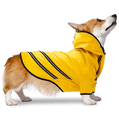 Nobleza Wasserdichter Hundemantel, Hunde Regenmantel Regenjacke mit Sicheren Reflexstreifen, Verstellbare Haustierjacke für Kleine Mittelgroße Hunde (L, Gelb) von Nobleza