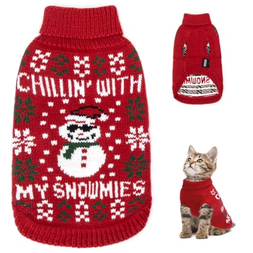 Nobleza Hundepullover Weihnachten, Rollkragenpullover für Katzen und Hunde, Hundepullover mit Lustigem Schneemann-Muster, Weich Weihnachts-Hundepullover für Katzen, Kleine Mittelgroße Hunde, S von Nobleza