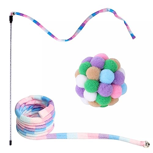 Nocapam Katzenbandspielzeug | Schnurspielzeug Regenbogenband Charmer Stick Katze Teaser Zauberstab - Regenbogenband-Charmer-Zauberstab, sicher, bunt, mit Kugel für Kätzchen von Nocapam