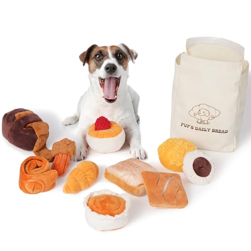 Nocciola 10 Stück Brot-Hundespielzeug mit einer Einkaufstasche, quietschendes Hundespielzeug, um sie zu beschäftigen, kleines Hundespielzeug gegen Langeweile, langlebiges Plüsch-Hundespielzeug für Nocciola 10 Stück Brot-Hundespielzeug mit einer Einkaufstasche, quietschendes Hundespielzeug, um sie zu beschäftigen, kleines Hundespielzeug gegen Langeweile, langlebiges Plüsch-Hundespielzeug für von Nocciola