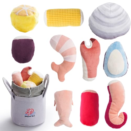 Nocciola 10er-Set Seafood Boil Kleine Hundespielzeuge gegen Langeweile, Knisternde Hundespielzeuge mit Quietschfunktion, Plüschgefüllte Welpenspielzeuge für kleine und mittelgroße Hunde von Nocciola