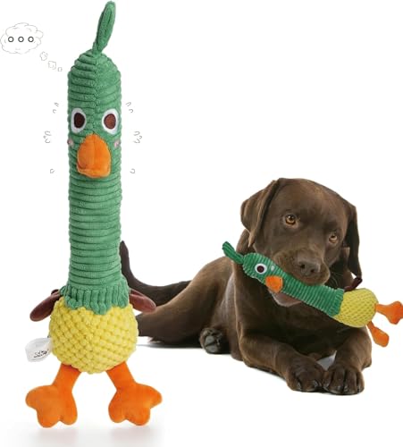 Nocciola Quietschende Ente Hundespielzeug: Niedliches Kauspielzeug für Hunde mit einem großen, langlebigen Gummi-Quietscher, mittelgroße und kleine Hunde, Plüsch-Knitter-Welpenzubehör von Nocciola