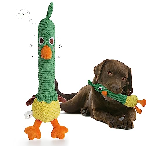 Nocciola Quietschende Ente Hundespielzeug: Niedliches Kauspielzeug für Hunde mit einem großen, langlebigen Gummi-Quietscher, mittelgroße und kleine Hunde, Plüsch-Knitter-Welpenzubehör von Nocciola
