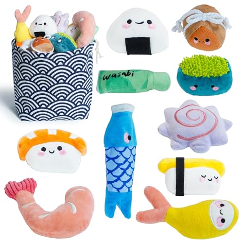 Nocciola Sushi-Hundespielzeug für kleine bis mittelgroße Hunde, niedliches Plüschspielzeug mit Tasche, quietschendes Spielzeug für kleine bis mittelgroße Hunde, 10 Stück Nocciola Sushi-Hundespielzeug für kleine bis mittelgroße Hunde, niedliches Plüschspielzeug mit Tasche, quietschendes Spielzeug für kleine bis mittelgroße Hunde, 10 Stück von Nocciola