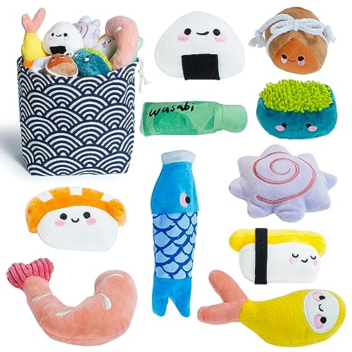 Nocciola Sushi-Hundespielzeug für kleine bis mittelgroße Hunde, niedliches Plüschspielzeug mit Tasche, quietschendes Spielzeug für kleine bis mittelgroße Hunde, 10 Stück Nocciola Sushi-Hundespielzeug für kleine bis mittelgroße Hunde, niedliches Plüschspielzeug mit Tasche, quietschendes Spielzeug für kleine bis mittelgroße Hunde, 10 Stück von Nocciola