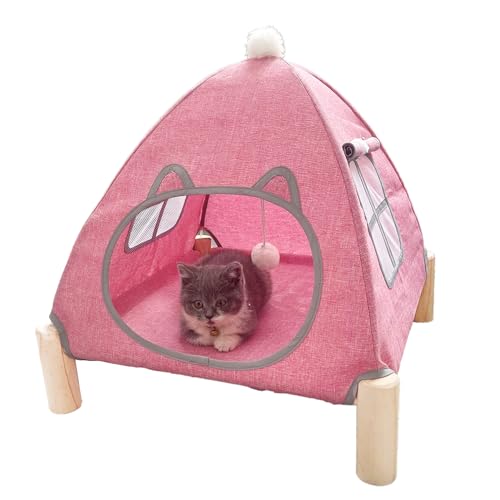 Nockovi 2-in-1 Katzenzelt Holzrahmen Katzenbett Katzenhängematte Schnelle Montage und Demontage Tragbares Indoor/Outdoor Haustierzelt Haus für Katzen, Welpen und andere Kleintiere-Rosa von Nockovi