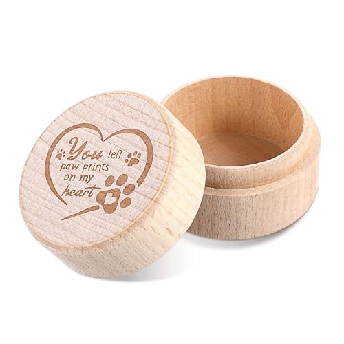Nogeqi Kleine Tierurnen für Katze Hunde Haustier Urne für Asche, Mini Urnen aus Holz Haustierasche, Andenkenschachtel Haustierfell Oder Haare, Wooden Pet Urns mit Herz und Pfotenmuster (5x5x3,5cm) von Nogeqi