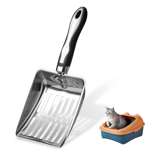 Nokwocy Katzenstreuschaufel, Katzenklo Schaufel Metall, Katzenstreu Schaufel mit Holzgriff, 5mm Porengröße Metall Katzenschaufel,katzenschaufel für katzenklo von Nokwocy