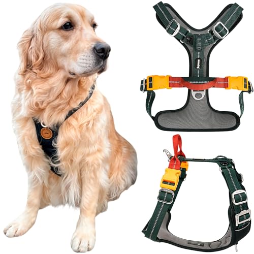 Nomadog Trailblazer Anti Zug Hundegeschirr Grosse Hunde Gepolstert Mit Haltegriff – Ideal Für Aktive Hunde & Abenteuer Im Freien – Reflektierend, Verstellbar, Aluminium Ringe - Geschirr Hund Groß (L) von Nomadog