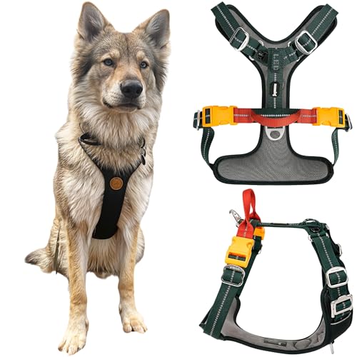 Nomadog Trailblazer Anti Zug Hundegeschirr Grosse Hunde Gepolstert Mit Haltegriff – Ideal Für Aktive Hunde & Abenteuer Im Freien – Reflektierend, Verstellbar, Aluminium Ringe - Geschirr Hund Groß (XL) von Nomadog