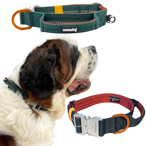 Nomadog Trailblazer Hundehalsband mit Griff für Große Hunde - Premium Aluminium Schnalle, Strapazierfähiges taktisches Halsband, Verstellbar, Gepolstert, Reflektierend (XL) von Nomadog