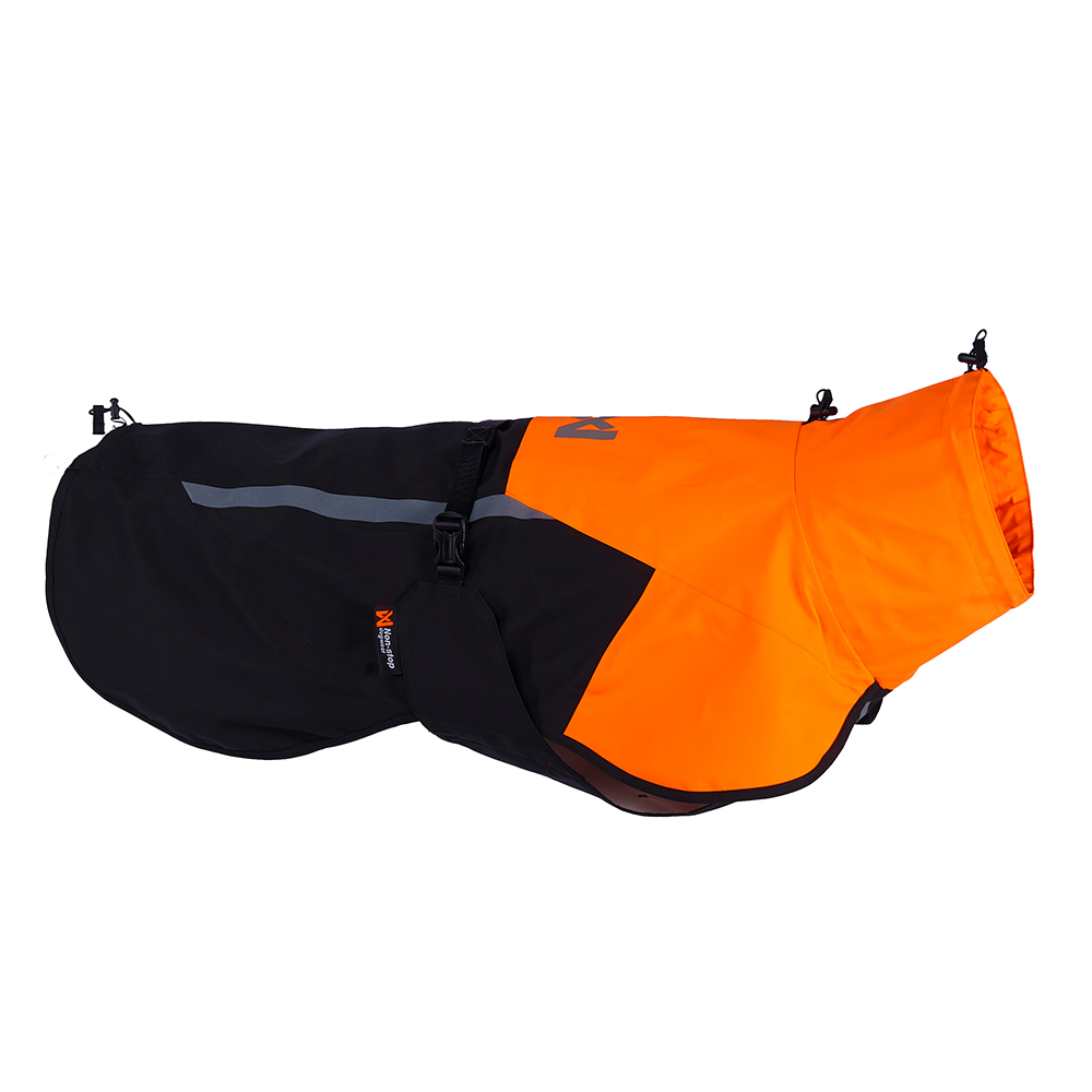 Non-stop dogwear® Hunde-Regenmantel Fjord Raincoat 2.0 black/orange, Gr. 50, Rückenlänge: ca. 47 - 53 cm, Brustumfang: bis max. 71 cm von Non-stop dogwear®