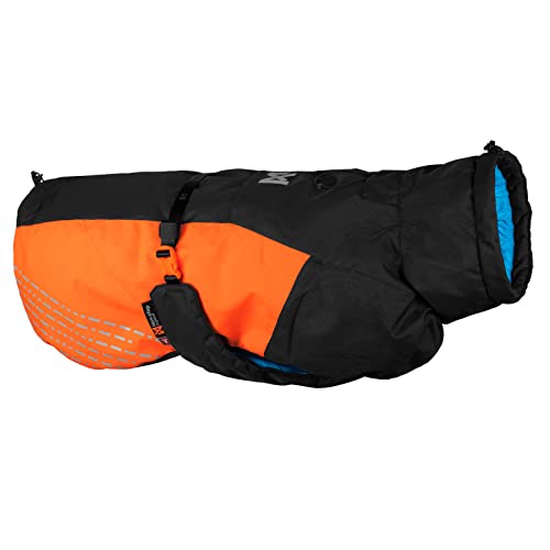 Non-stop dogwear Glacier Jacket 2.0, warme Hundejacke für Winter und kaltes Wetter mit Leinenöffnung und Beinschlaufen, Schwarz/Orange, Größe 45 für mittelgroße Hunde von Non-stop dogwear