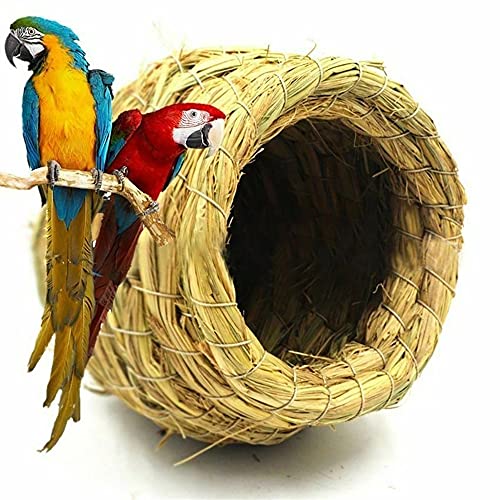 None Brand Birdcage Straw Simulation Birdhouse Fiber, Handmade Straw Bird Nest for Small Pet Birds Canary Finches Natural Adornment von None Brand