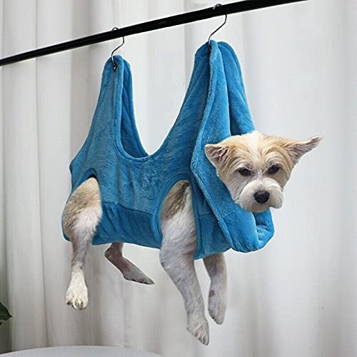 None Brand Pet Grooming Hammock Helper, Dog Grooming Harness Hanging Restraint, with 2 S-Shaped Hooks Dog Grooming Sling for Nail Trimming Bathing - Blue (L) von None Brand