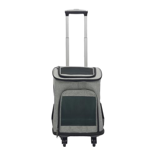 Hundetrolley mit Rollen bis 9kg, Faltbare Transportbox für Katzen & Kleine Hunde, Hundewagen, Katzenrucksack, Atmungsaktive Haustiertasche mit Fenster für Auto, Flugzeug & Reisen (Grau) von NoneDanGee