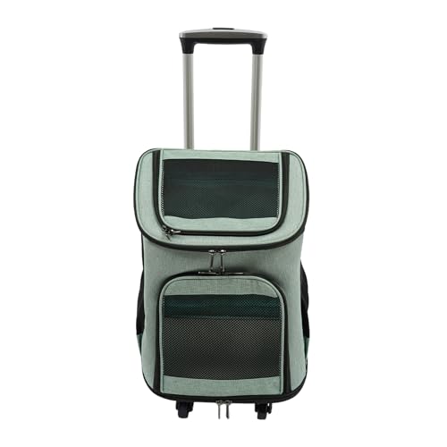 Hundetrolley mit Rollen bis 9kg, Faltbare Transportbox für Katzen & Kleine Hunde, Hundewagen, Katzenrucksack, Atmungsaktive Haustiertasche mit Fenster für Auto, Flugzeug & Reisen (Grün) von NoneDanGee