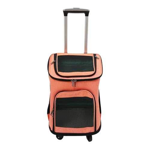 Hundetrolley mit Rollen bis 9kg, Faltbare Transportbox für Katzen & Kleine Hunde, Hundewagen, Katzenrucksack, Atmungsaktive Haustiertasche mit Fenster für Auto, Flugzeug & Reisen (Orange) von NoneDanGee