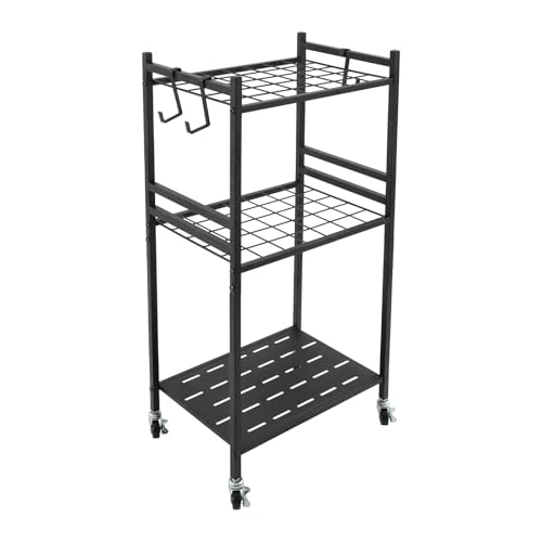 NoneDanGee Gartengeräte Ständer, Garden Tool Organizer, Garten Werkzeug Organizer mit 35 Werkzeugfächer und 3 Haken, Lagerregal mit Rollen für Garage, Aufbewahrungsregal für Garage, Schuppen von NoneDanGee