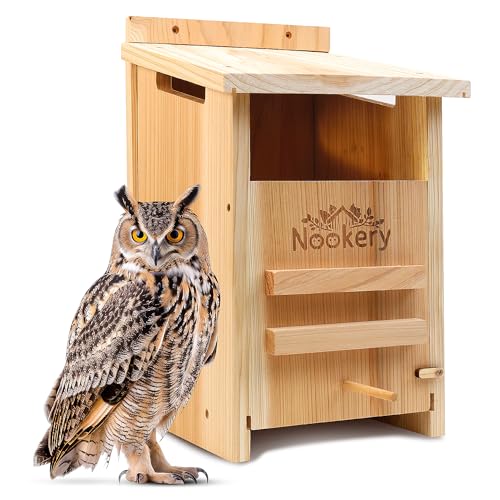 Eulenhaus für draußen - Premium Großer Zedernn-Nistkasten - Vorgefertigtes Vogelhaus aus Holz für Kreischeulen - Einfach aufzuhängen mit zwei Aufhängerhalterungen, Befestigungsschrauben & Zedernspänen von Nookery Owl House