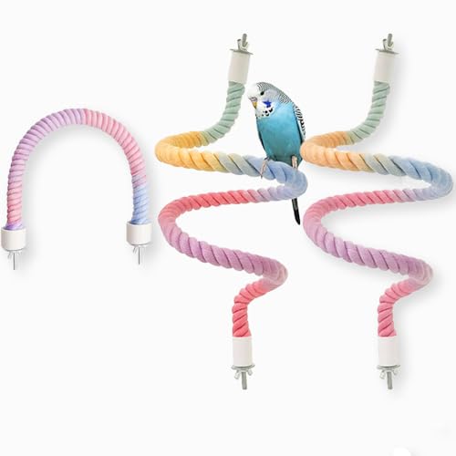3 Stück Nopikku Gradient biegbare Vogelseil-Sitzstange Ständer Vogelkäfig Kletterseil Spielzeug für Sittiche, Nymphensittiche, Wellensittiche, Spielen (2 lang + 1 kurz) von Nopikku