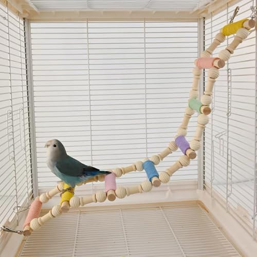 Nopikku 8-stufige große hängende Vogelleiter für Käfigklettern und Spielen, buntes Seil und Naturholz-Sitzstange für Sittiche, Nymphensittiche, Sittiche, Wellensittiche, Wellensittiche (50 x 9,9 cm) von Nopikku
